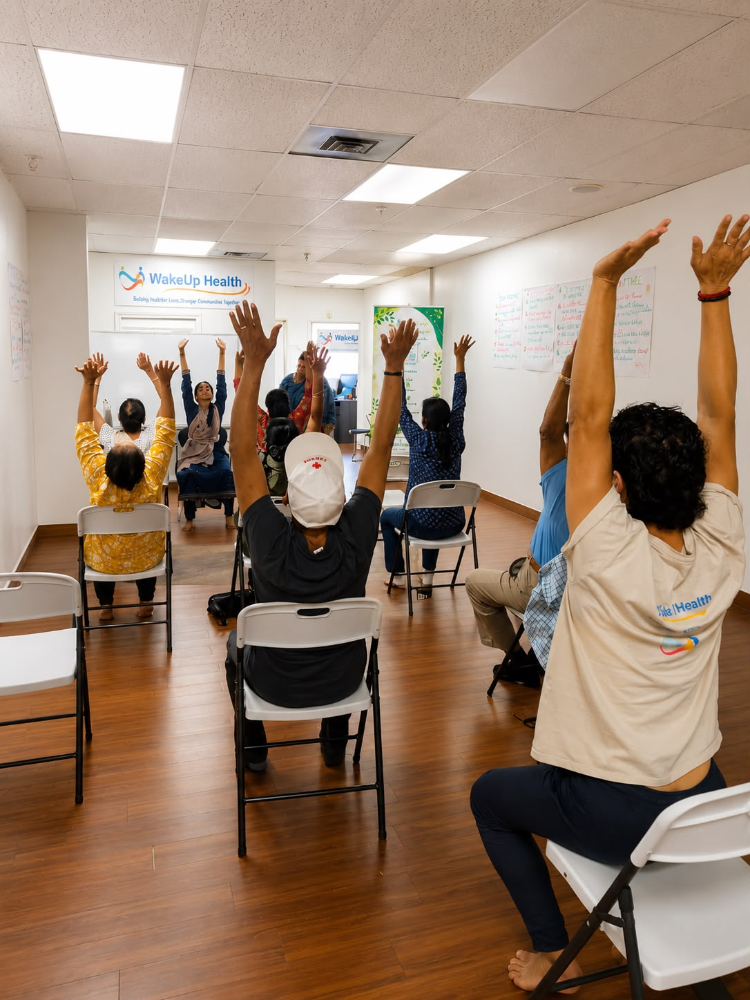 WakeUp Health participants stretching and exercising